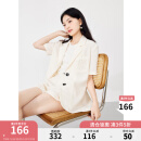 秋水伊人时尚简约西装式套装夏季新款女通勤上衣短裤两件套 米色 M