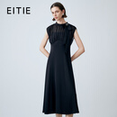 爱特爱（EITIE）精致落肩袖收腰透视晚礼服夏季新款大牌女装连衣裙7877506 极简黑20 2XL (175)