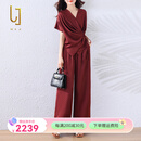 OLJ轻奢品牌套装女2025年夏季新款时尚洋气休闲醋酸上衣裤子两件套 酒红色 L (建议100-118斤)
