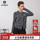 Navigare意大利小帆船女士毛衣秋冬季新款纯绵羊毛长袖开衫通勤保暖外套男 暗岩灰 XL