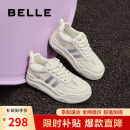 百丽透气网面小白鞋女款厚底板鞋B1831BM4 米白/银 38