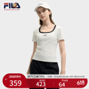 FILA 斐乐官方小狐狸女装针织短袖2025夏新款时尚休闲简约修身U领T恤 云菇白-WT M 165/84A/M