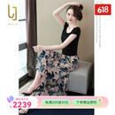 OLJ轻奢品牌套装女2025年夏季新款气质显瘦减龄时尚上衣裤子两件套 绿色花 M