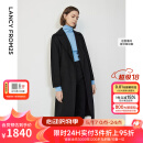 朗姿春冬新款女装简约洋气中长款水波纹羊毛双面毛呢外套大衣 黑色 L
