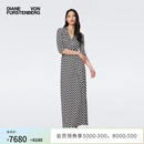 Diane von Furstenberg[100%真丝] POLO领黑白锁链印花七分袖长款裹身连衣裙MR41E00 CLMDB黑白锁链 S / 6