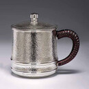 Pritea 银杯子纯银999锤纹水杯大容量茶缸子办公室带盖茶杯银杯子 340克 400ml+证书+礼盒