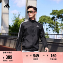adidas简约三条纹跑步运动立领夹克外套男装春季阿迪达斯官方   黑色/白（选大一码)   L