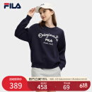 FILA 斐乐官方女子套头卫衣2025春新款休闲刺绣宽松针织长袖上衣 秘镜蓝-DB L （170/88A/L）