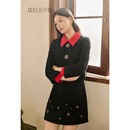 OBBLIGATO奥丽嘉朵2025春季新款专选翻领撞色八芒星假两件上衣 上衣 黑色 M