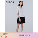 ERDOS 春夏波浪边设计V领半袖女桑蚕丝抽条针织衫 白 M 160/84A