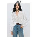 LILY2025秋新款女装纯棉重工法式蕾丝镂空绣花气质通勤白色套头衫 601白色 M