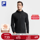 FILA 斐乐官方男士针织连帽外套2025春新款健身运动基础简约夹克男 深黑-BK L