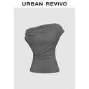 UR2025秋季新款女装时尚气质褶皱斜肩修身T恤UWG450188