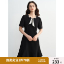 独束大码女装2025夏新款波点飘带连衣裙微胖收腰赫本风气质小黑裙 乌梅黑-短款 XL （尺码：3）