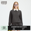Teenie Weenie小熊女装卫衣2025秋季新款简约舒适休闲撞色翻领上衣 煤灰色 S
