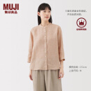 无印良品（MUJI）女式 汉麻水洗七分袖罩衫女士衬衫衬衣内搭女装夏季上衣BC2N4A5S 烟熏橙色条纹 M (160/84A)