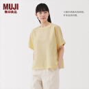 无印良品（MUJI）女式 汉麻 棉 短袖罩衫 t恤上衣打底衫女款女装内搭夏季BC2LEC5S 黄色条纹 S (155/80A)
