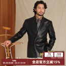 CULTUM【复古洗水擦色工艺】意式双排扣戗驳领秋冬皮衣西装外套男 黑色 L (52B)