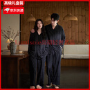 FENTENGG情侣睡衣2025年春秋季泡泡梭织棉女士家居服男士睡衣外穿套装 黑色 2XL 男款(身高178-186体重151-174）