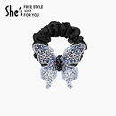 茜子shes茜子莫奈印象璀璨编织蝴蝶欧根纱盘发发圈马尾发绳饰头饰头花 蓝色C0