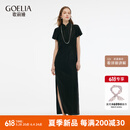 歌莉娅女装旗袍春装新品全真丝18姆米龟纹香云纱中式开衩礼服1E3R4K0TA 00B黑色 L