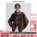 VEGA CHANG春秋季皮衣外套女2025年新款复古旷野美拉德外套 机车棕 M