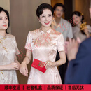 FENTENGG轻奢品牌旗袍连衣裙女喜婆婆婚宴旗袍高贵年轻妈妈宴会礼服 浅粉色 斜襟 L