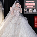 Rindu婚纱新娘主纱小个子重工5新款法式重工质感大码结婚高定主纱小个 白色孕妇款拖尾[送裙撑头纱手套] 3XL