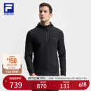 FILA 斐乐官方男士针织连帽外套2025春新款健身运动基础简约夹克男 深黑-BK L
