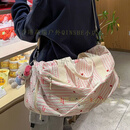 POLO运动健身包女干湿分离大容量轻便短途旅行包手提收纳行李包 浅粉色【带可爱凯蒂猫挂件】 干