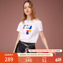 FILA 斐乐女装官方女士短袖T恤夏季休闲运动内搭t恤运动上衣 标准白-F11W118151F M （165/84A/M）