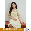 独束大码女装法式气质甜美泡泡袖连衣裙女夏装新款微胖mm高腰A字裙 香草黄 L