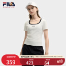 FILA 斐乐官方小狐狸女装针织短袖2025夏新款时尚休闲简约修身U领T恤 云菇白-WT M 165/84A/M