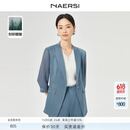 娜尔思（NAERSI）【醋酸】时尚简约七分袖西装女2025夏季新款短外套 淡蓝色 L