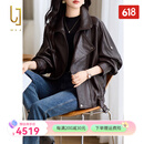 OLJ轻奢品牌短款真皮皮衣女2025年春秋新款绵羊皮夹克宽松高级感外套 美拉德可可棕 S 建议90-115斤