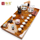 畅玺整块黄金樟木实木茶盘一体式高档原木办公家用茶具套装泡茶台实用 行云流水銮银满花