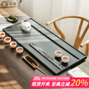 金镶玉绿檀石茶盘乌金石功夫大号石头茶盘 山水一色80*33*3.5