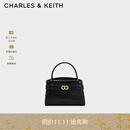 CHARLES&KEITH鳄鱼纹凯莉包手提斜挎婚包包女包生日礼物CK2-50270880-1 Black黑色 S