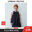 UR秋季新款女装设计感木耳边复古无袖牛仔衬衫UWU840091 蓝色 S