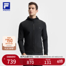FILA 斐乐官方男士针织连帽外套2025春新款健身运动基础简约夹克男 深黑-BK L