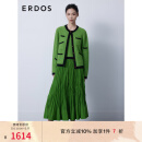 ERDOS 圆领复古小香风翻花外套手工刺绣纽扣针织女开衫羊绒衫 苔藓绿 170/92A/XL