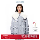 lulusmile冬季新款时尚口袋拼接百搭翻领保暖派克棉服DMD7012 浅蓝色 M