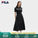 FILA 斐乐官方女装连衣裙2025夏新款时尚休闲简约修身短袖连身裙子 正黑色-BK S 160/80A/S