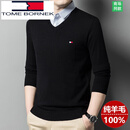 TOME BORNEK严选品质Tommy男士100羊毛衫假两件衬衫领加厚保暖羊毛毛衣打底衫 黑色 M 165【建议100-120斤】