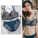 爱慕秋夏品牌内衣女无钢圈爱慕秋夏小胸聚拢薄款性感蕾丝文胸套装 绿色套装 34/75A(厚款约2CM)