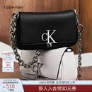Calvin Klein时尚单肩包礼物链条包包金属字母旋扣翻盖CK女包斜挎马鞍包DH3240