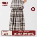 无印良品（MUJI）女式 马德拉斯格纹 宽摆裙长半身裙女装裙子25年夏季新品BE1XKA5S 象牙色格纹 S (155/62A)