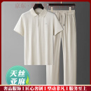 Bmuvlss轻奢品牌男士夏季套装爸爸中老年男装薄款Polo衫短袖休闲裤两件套 麻杏色 【清凉透气套装】 XL 建议体重（140-155斤）