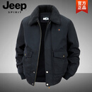 JEEP SPIRIT吉普棉服男25年秋冬季新款加绒加厚保暖外套中老年棉袄翻领工装 黑蓝色 2XL