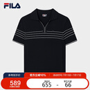 FILA斐乐官方女子编织衫2025夏季时尚休闲简约翻领短袖上衣